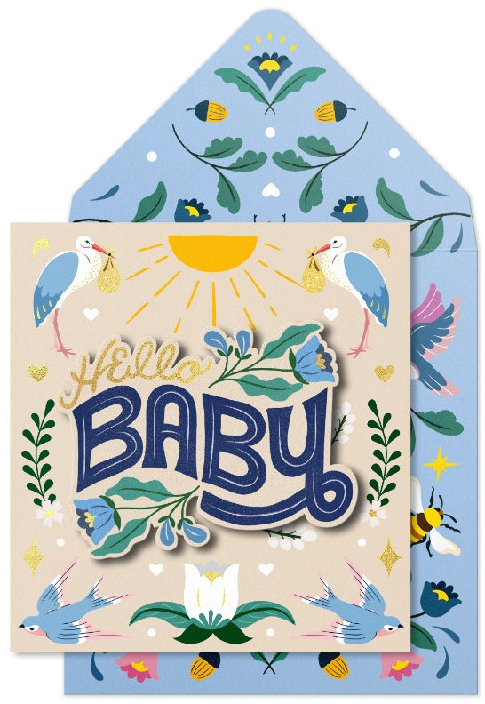 Wild Moon Hello Baby Card