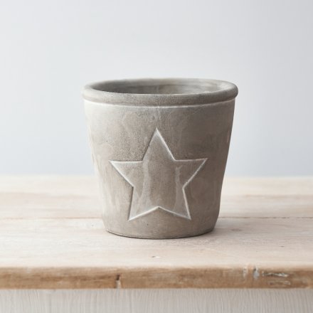 Cement Pot White Star Outline