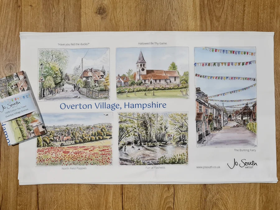 Overton Village Scenes 100% Cotton Tea Towel